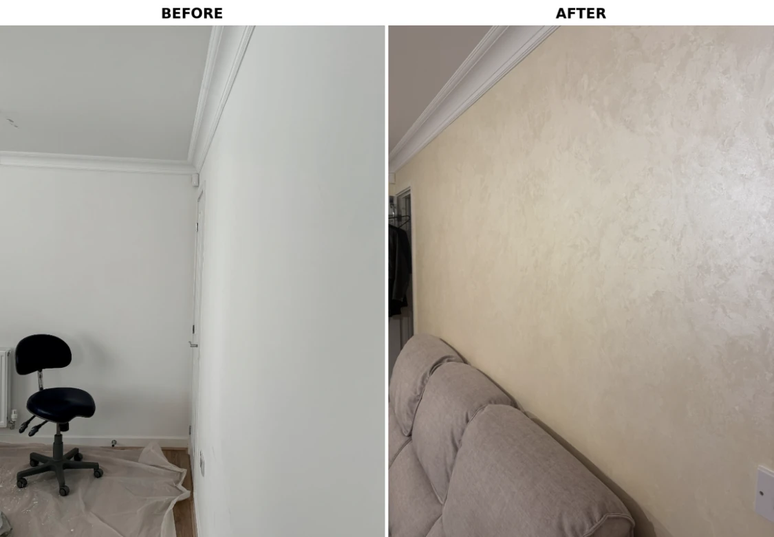 Before and after decorative wall finish