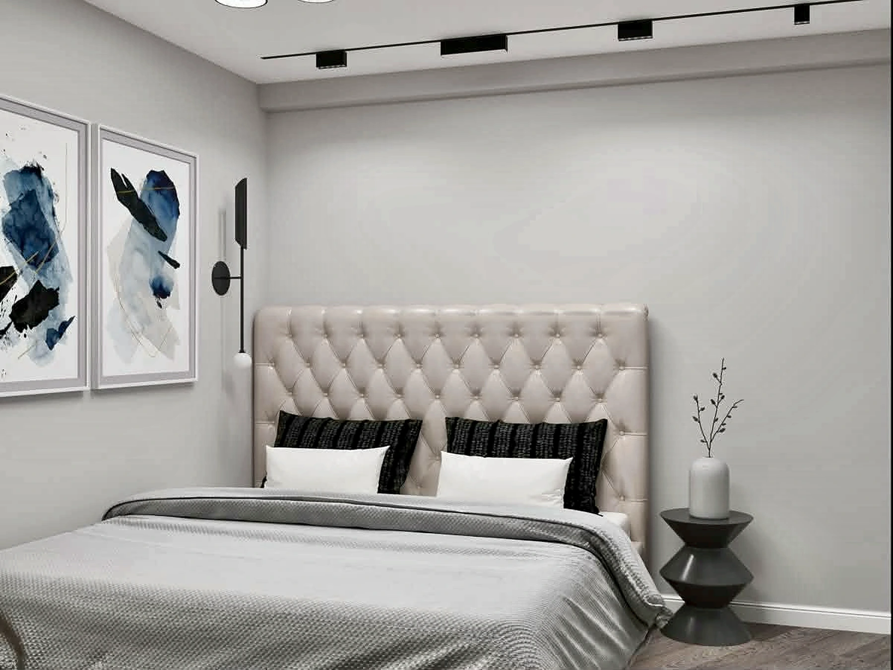 Bedroom design with a calm monochrome palette