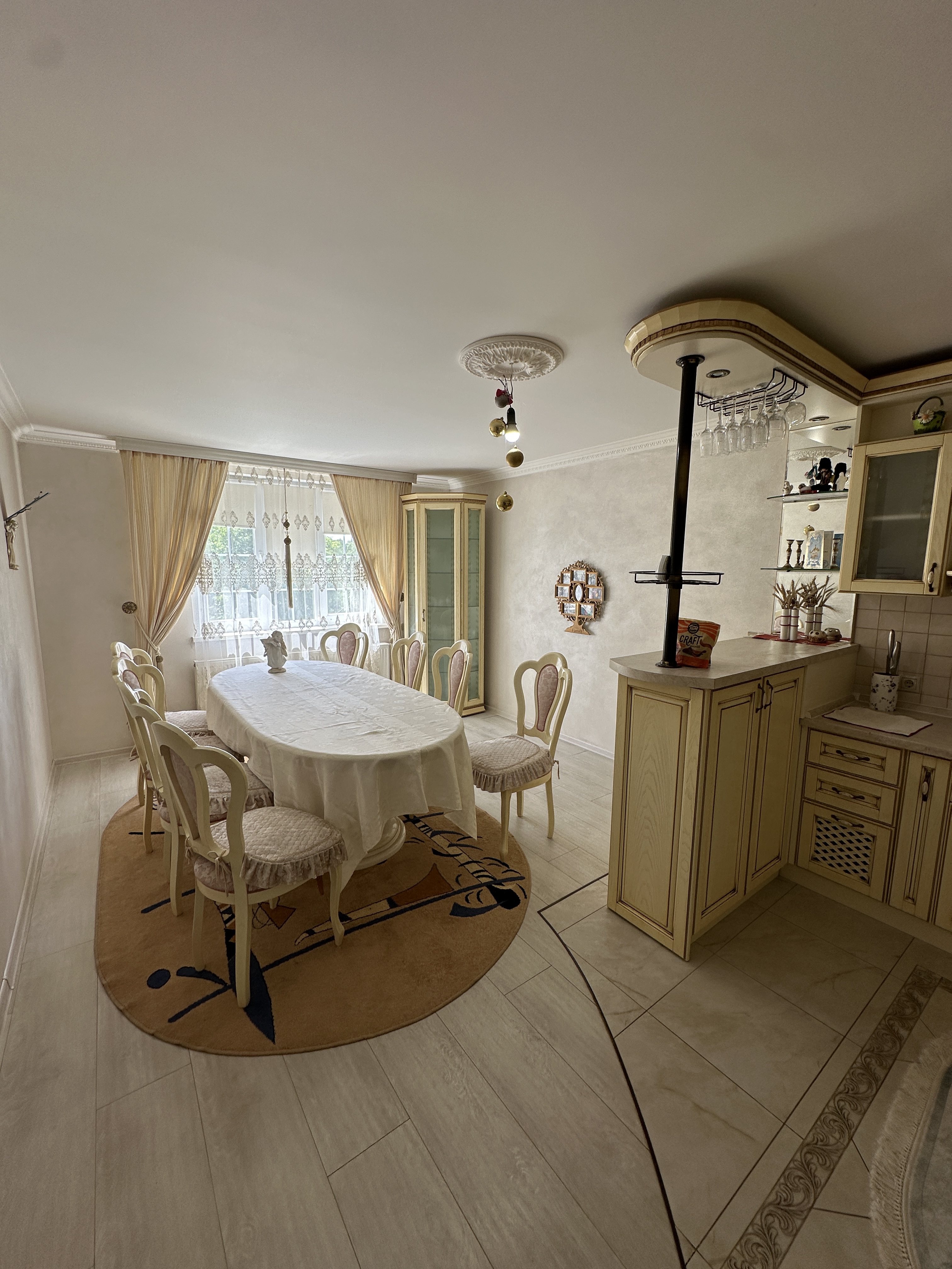 Completed kitchen and dining interior