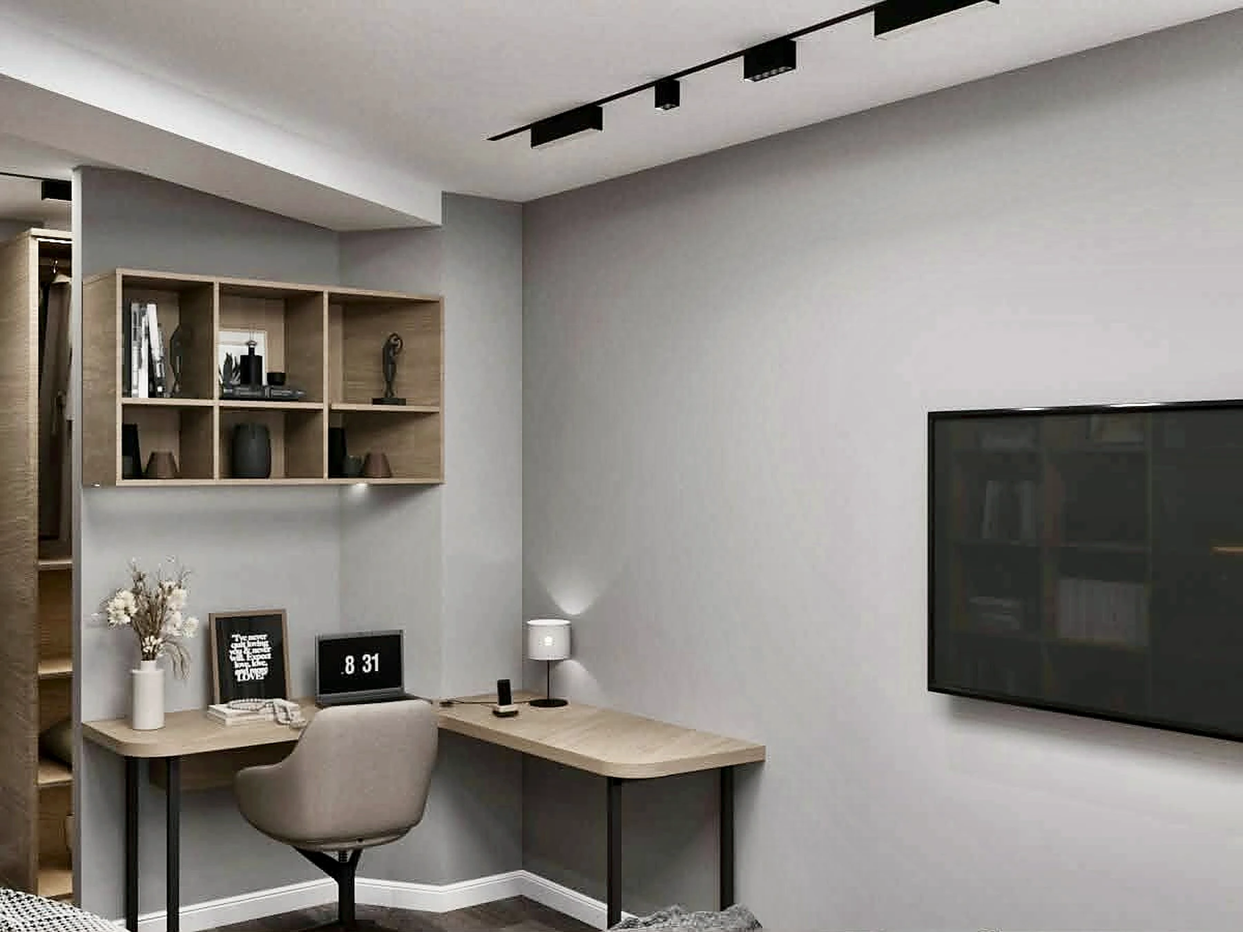 Compact workspace and media-wall design