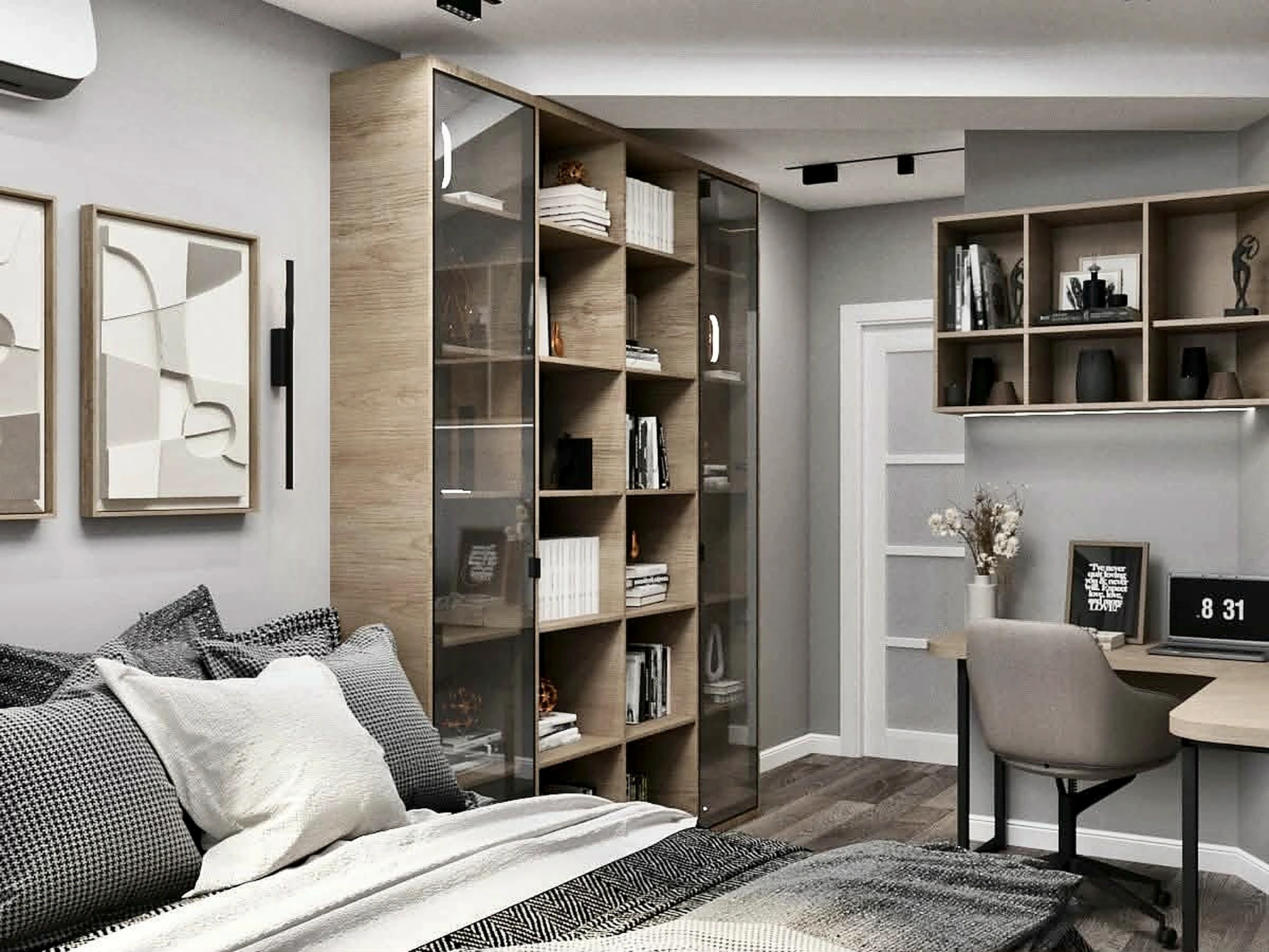 Bedroom, shelving and desk design