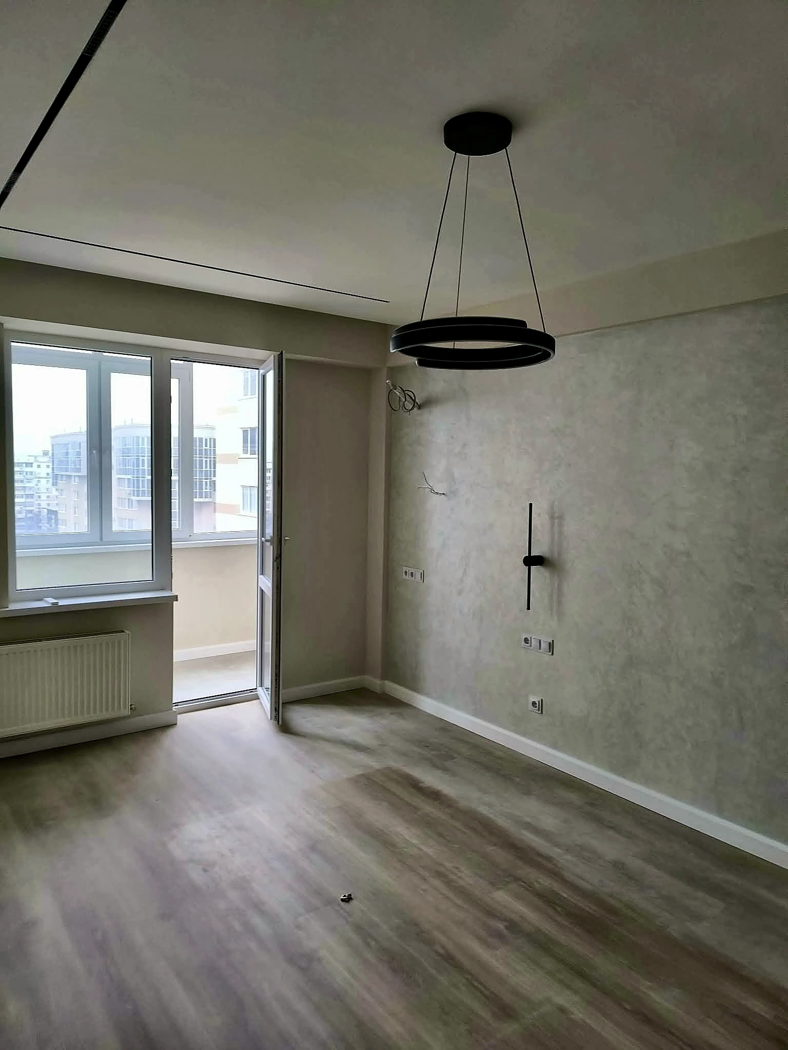Completed feature wall and coordinated neutral palette