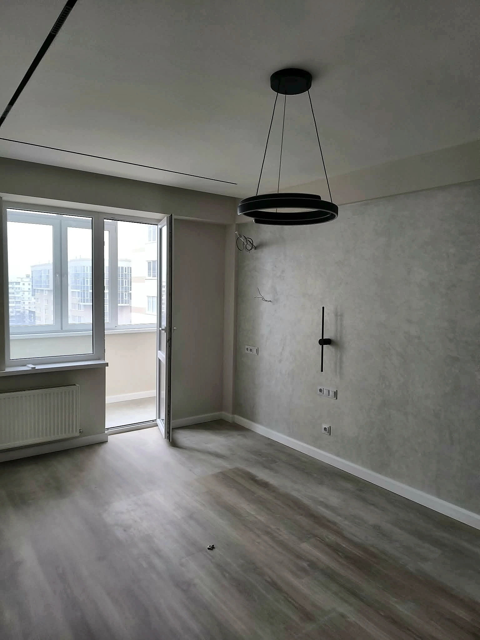 Finished living space with decorative wall treatment