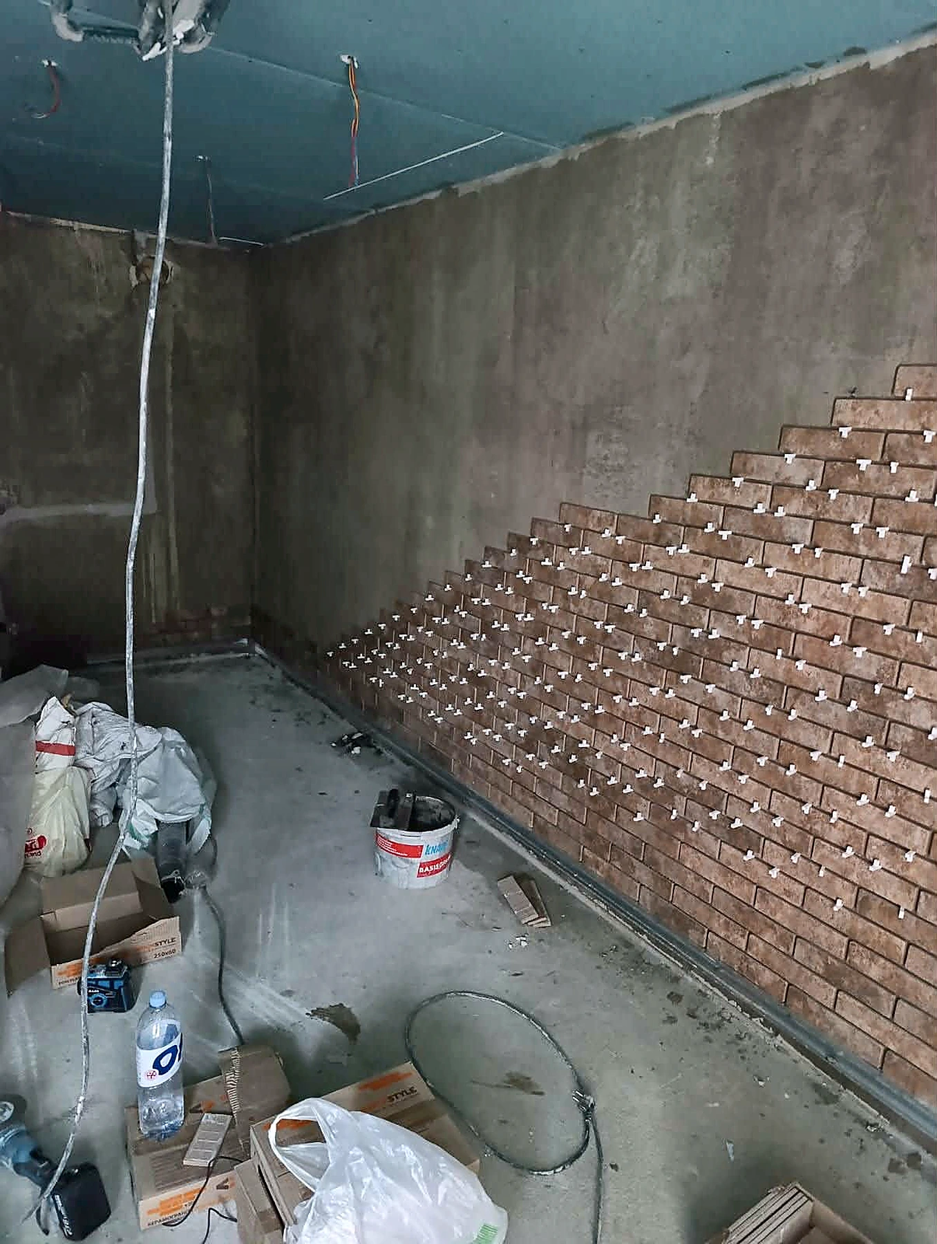 Decorative brick installation in progress