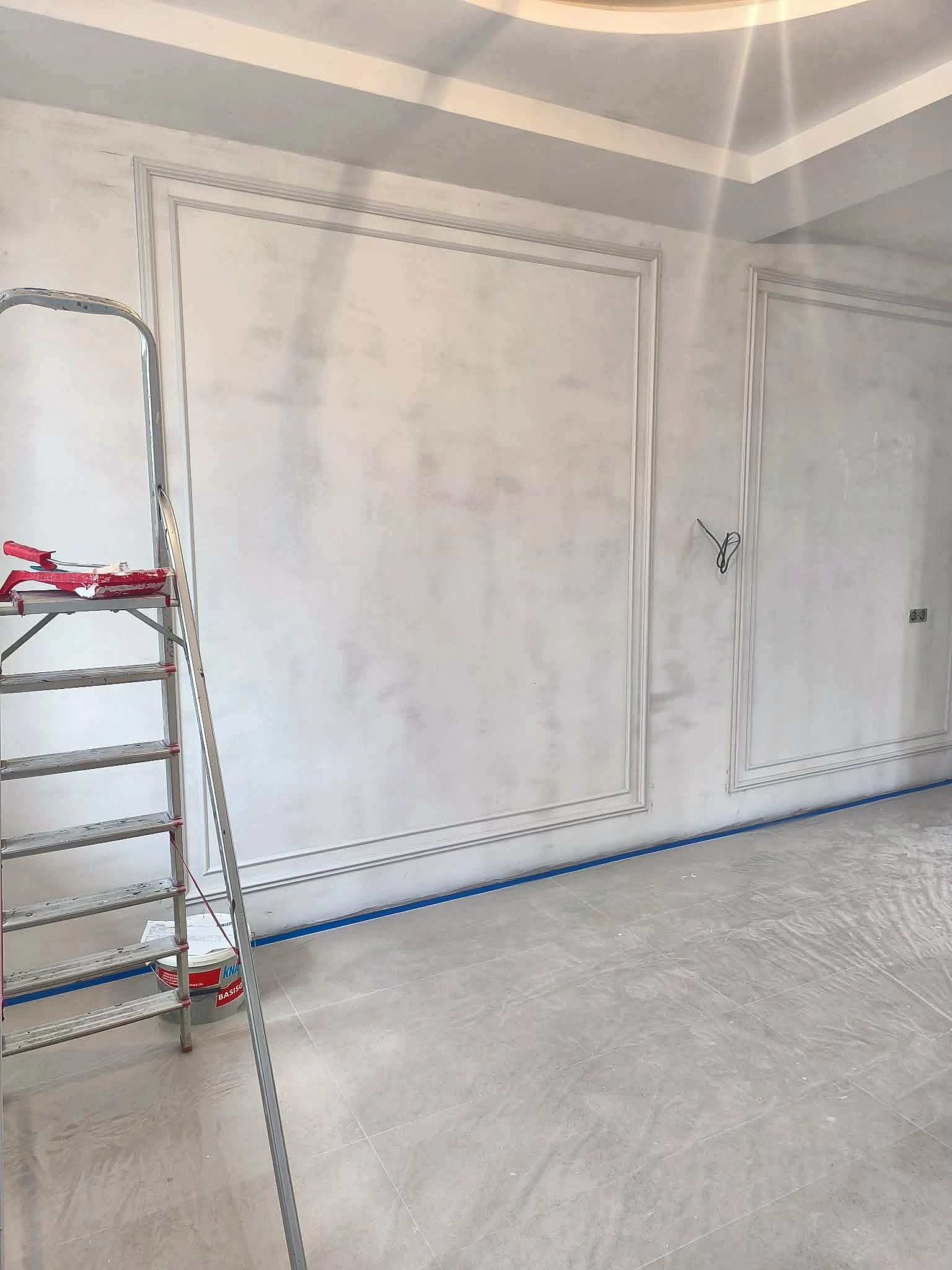 Decorative wall mouldings prepared for finishing