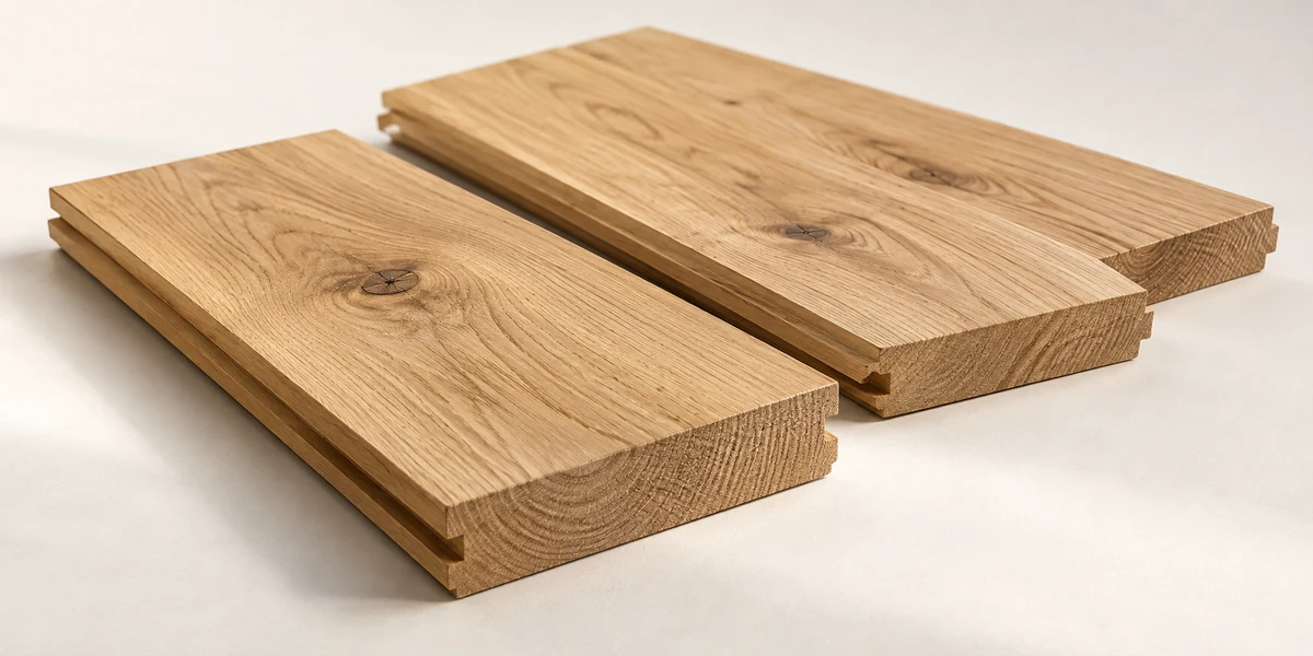 AI-generated illustration of solid oak floorboards with solid wood visible at the cut ends
