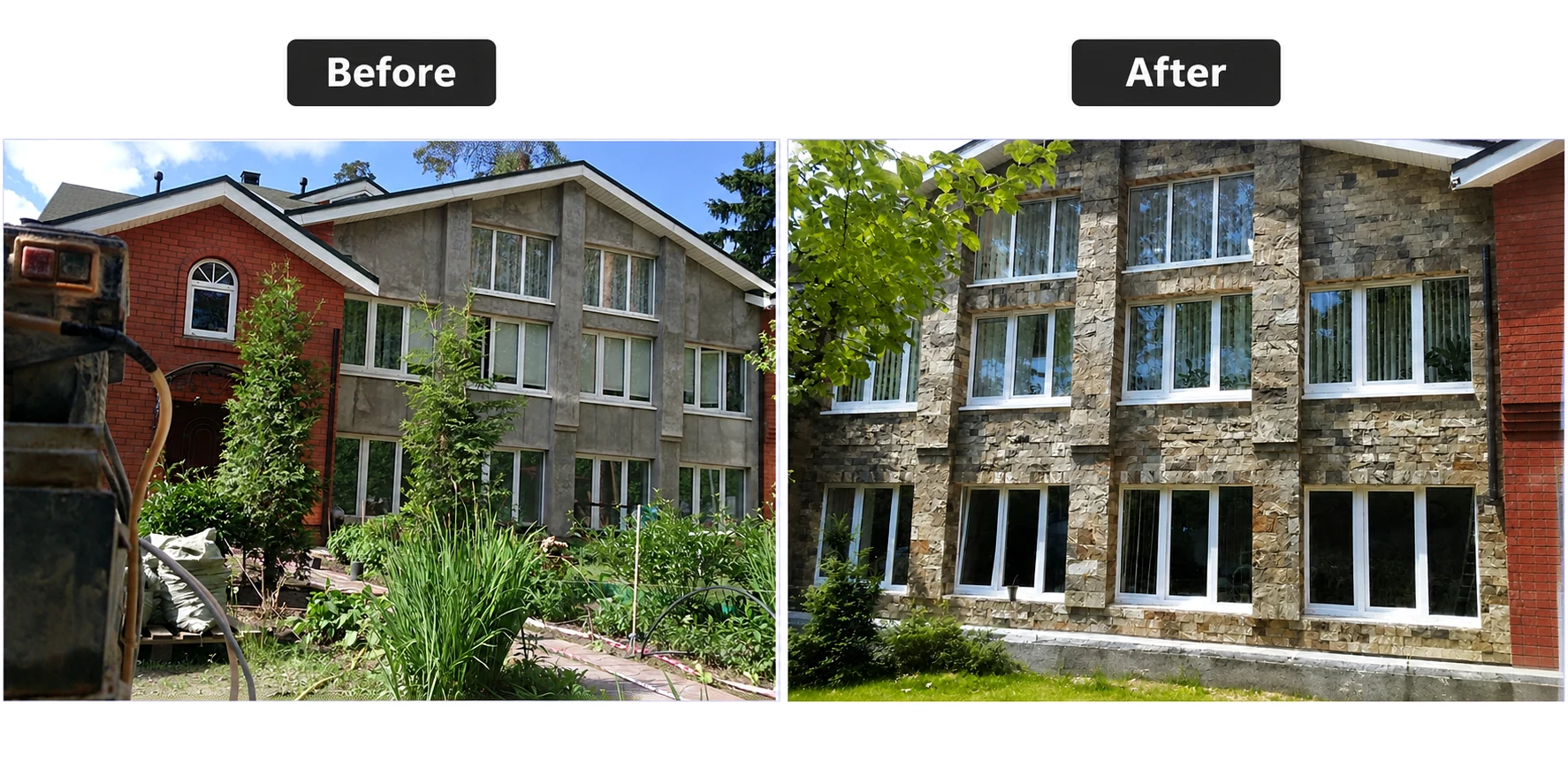 Before and after exterior decorative stone cladding