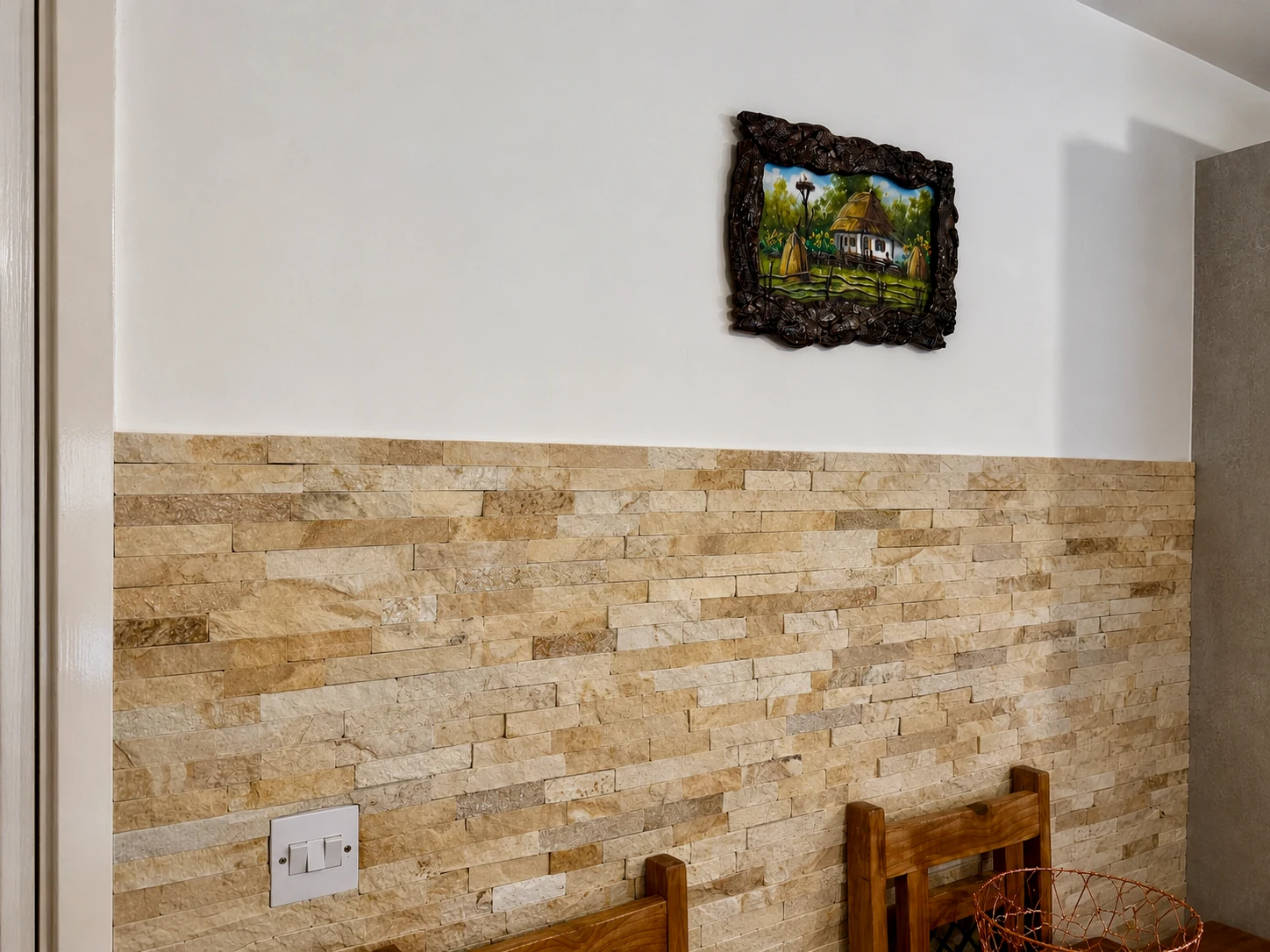 Half-height decorative stone wall finish